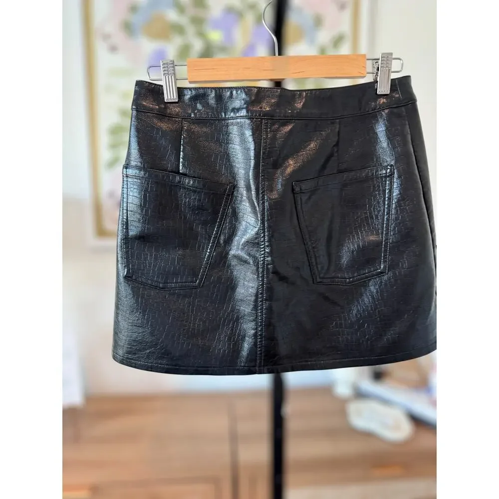 NWT Torn By Rony Kobo Donnie Faux Croc Leather Crossover Mini Skirt Womens Sze 8